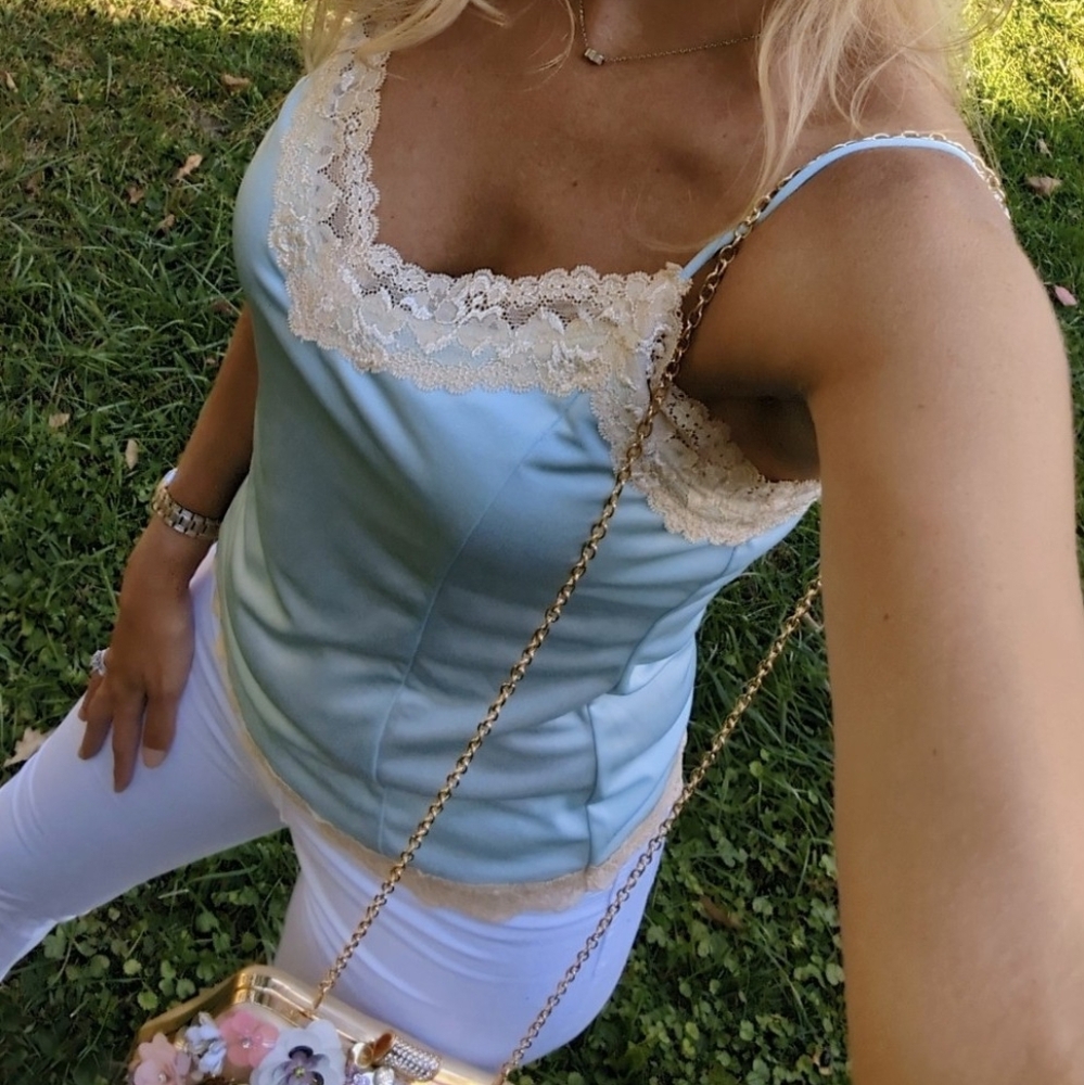 The Limited Light Blue Camisole with Cream Lace